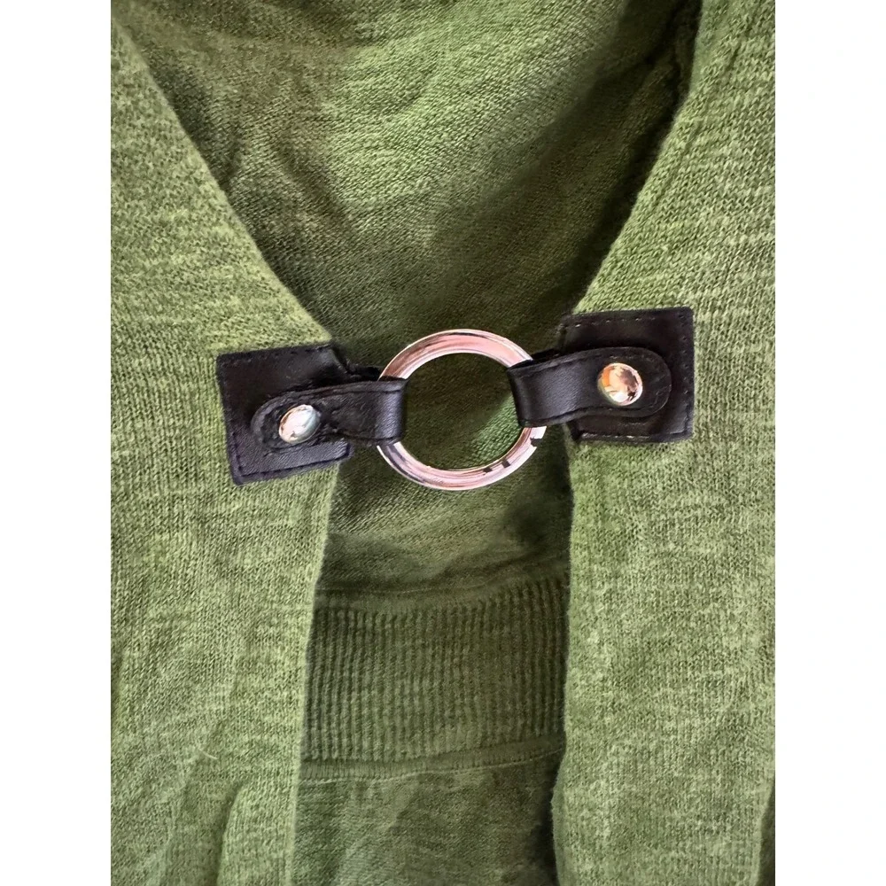 Soft‎ Surroundings Green Linen Blend Open Front Cardigan Sweater with Detail